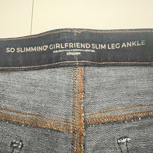Chicos So Slimming Girlfriend Slim Leg Ankle Jeans Size 1.5 Womens 10 Dark Wash - Picture 4 of 6